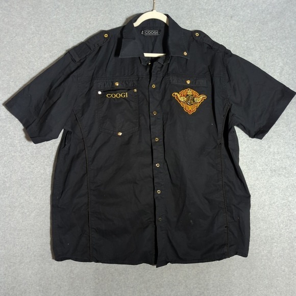 Men's Coogi Short Sleeve Button Down Shirt Royal Blue 2XL Embroidered Logo Koala - Picture 1 of 8